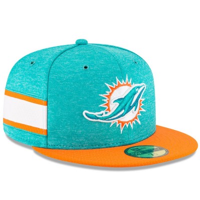 Men's Miami Dolphins New Era Aqua/Orange 2018 NFL Sideline Home Official 59FIFTY Fitted Hat 3058352
